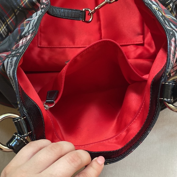 Large Vintage Coach Red and Black Plaid Purse - Picture 7 of 11